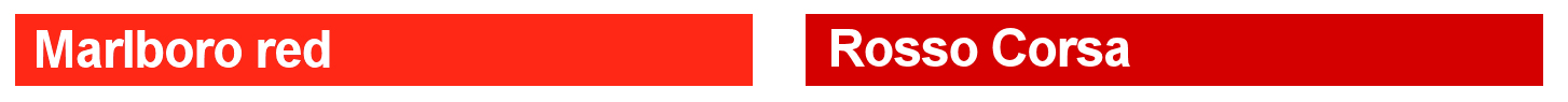The red colour variations used on Ferrari F1 cars